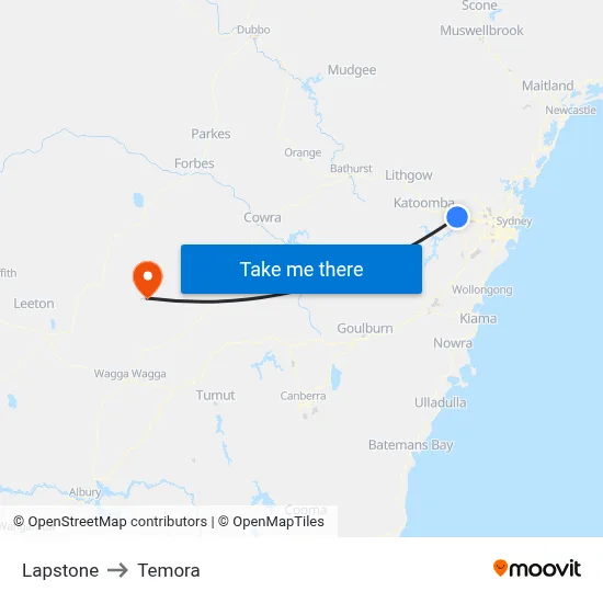 Lapstone to Temora map