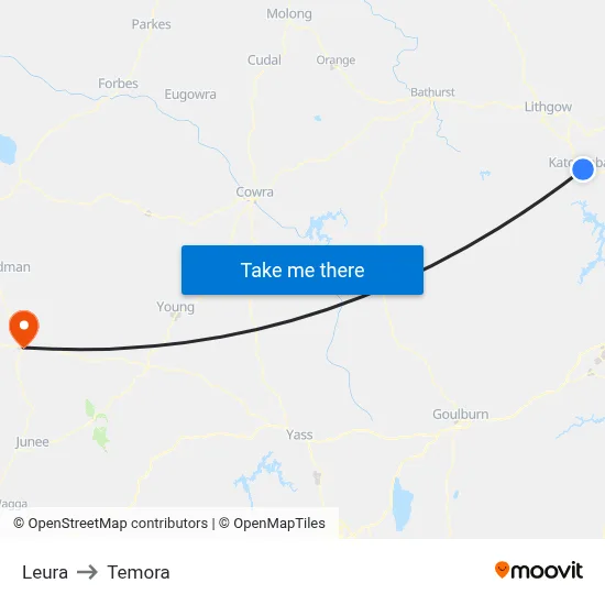 Leura to Temora map