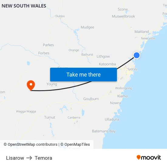 Lisarow to Temora map