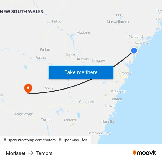 Morisset to Temora map