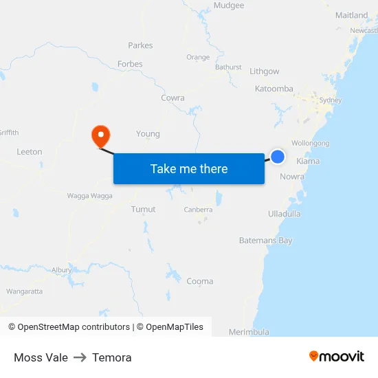 Moss Vale to Temora map