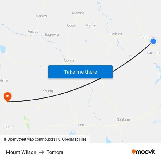Mount Wilson to Temora map