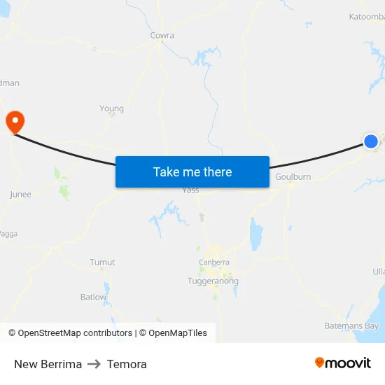 New Berrima to Temora map
