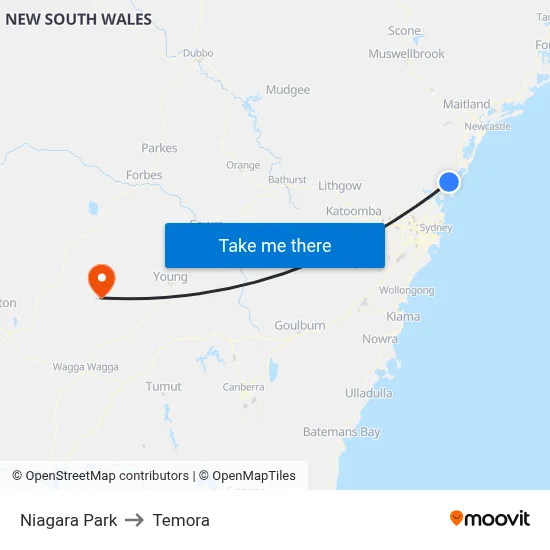 Niagara Park to Temora map