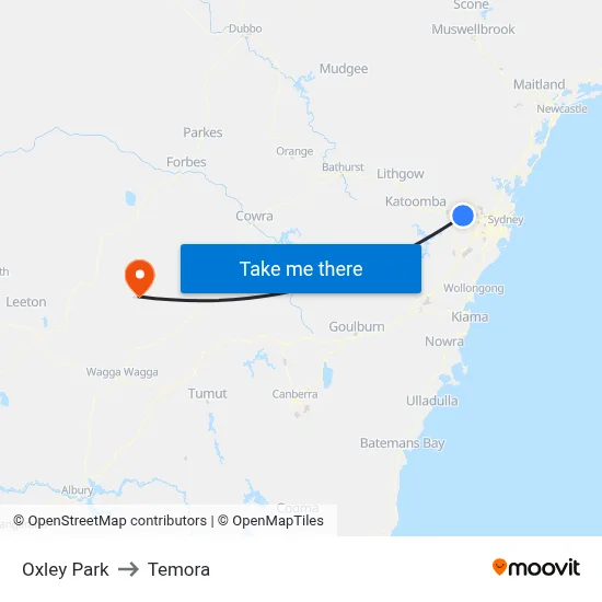 Oxley Park to Temora map