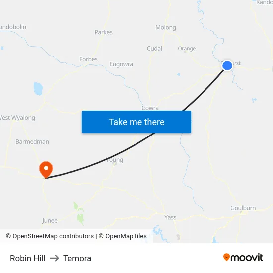 Robin Hill to Temora map