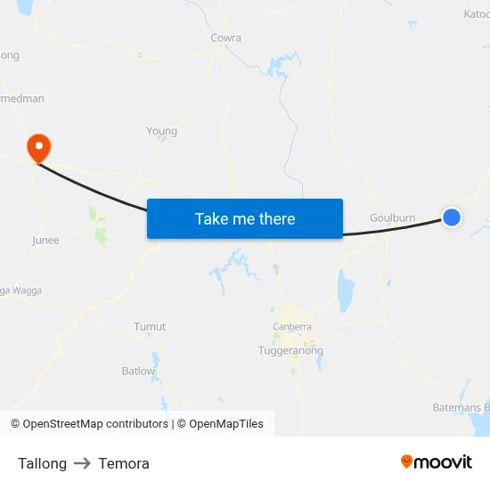 Tallong to Temora map