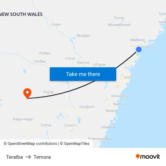 Teralba to Temora map