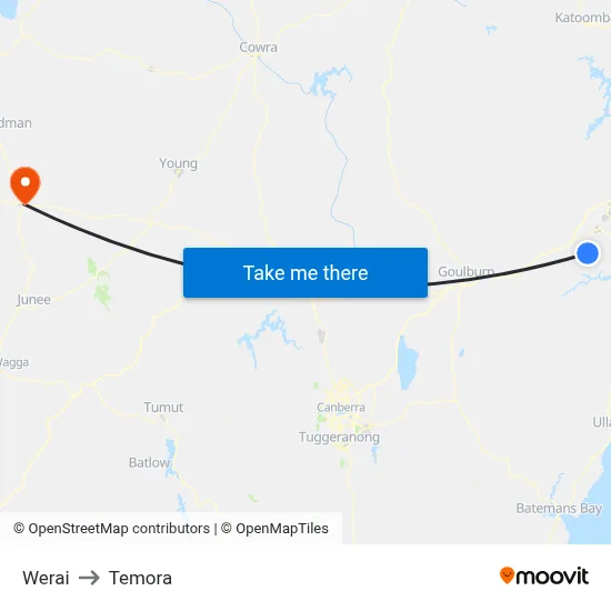 Werai to Temora map