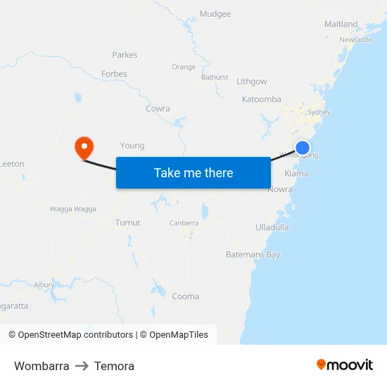 Wombarra to Temora map