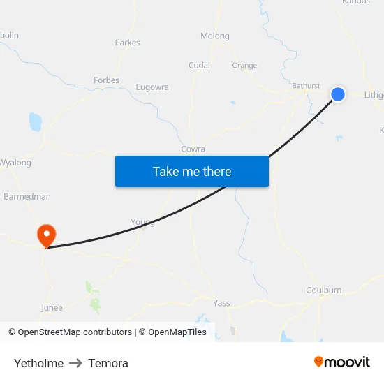 Yetholme to Temora map