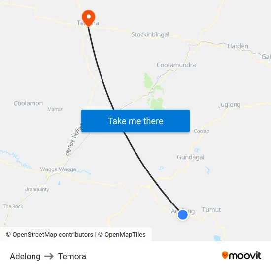 Adelong to Temora map