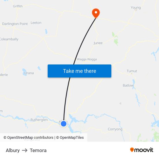 Albury to Temora map