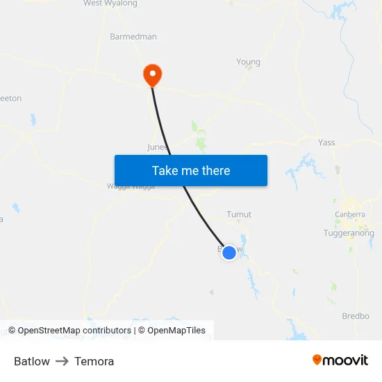 Batlow to Temora map