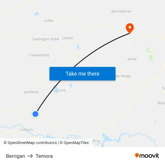 Berrigan to Temora map
