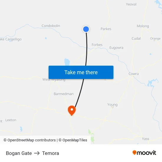 Bogan Gate to Temora map