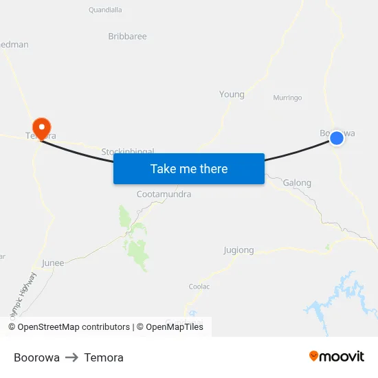 Boorowa to Temora map