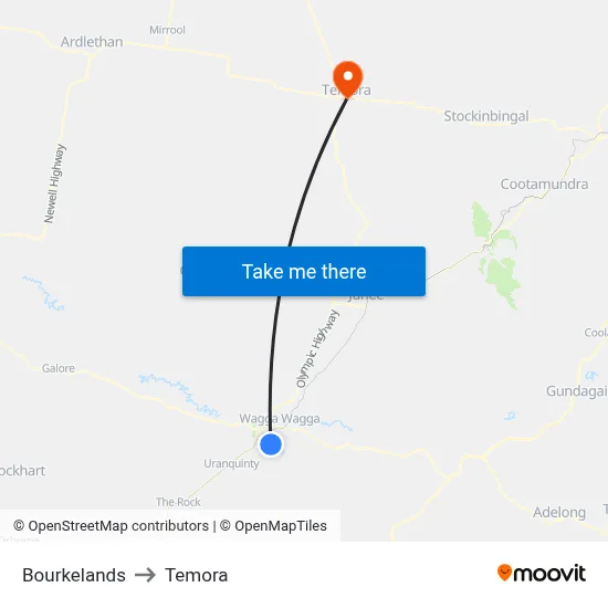 Bourkelands to Temora map