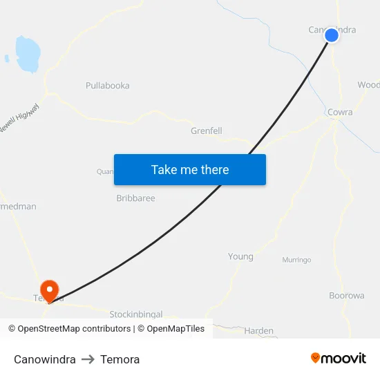 Canowindra to Temora map