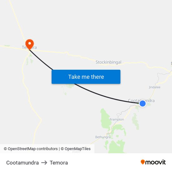 Cootamundra to Temora map
