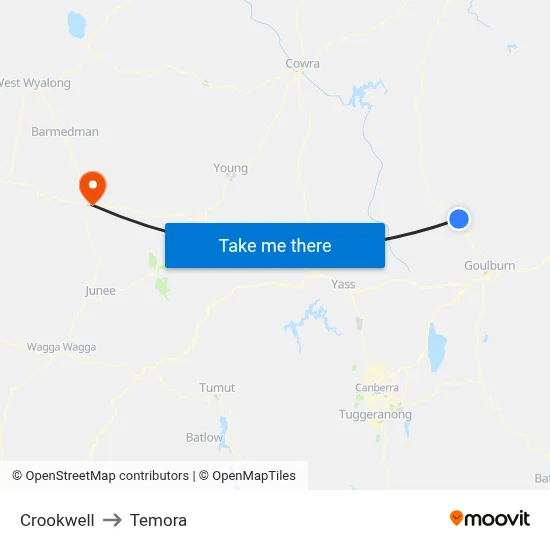 Crookwell to Temora map