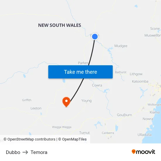 Dubbo to Temora map