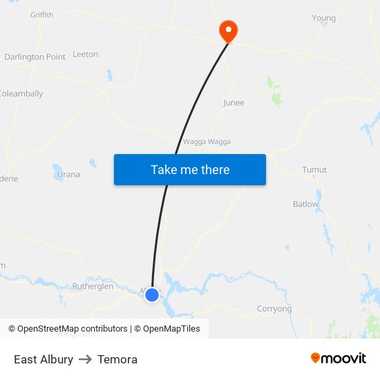 East Albury to Temora map