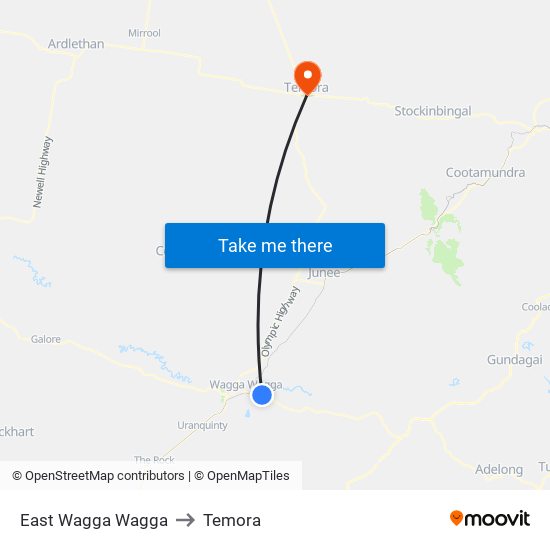 East Wagga Wagga to Temora map