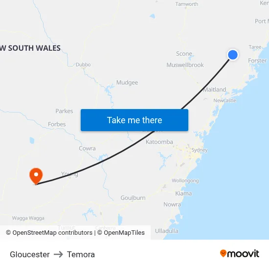Gloucester to Temora map