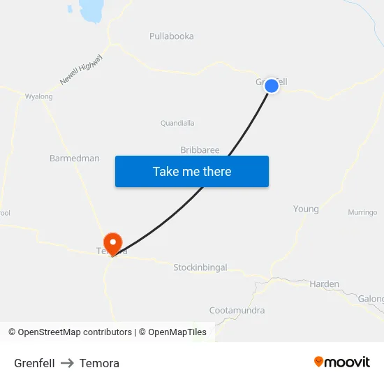 Grenfell to Temora map