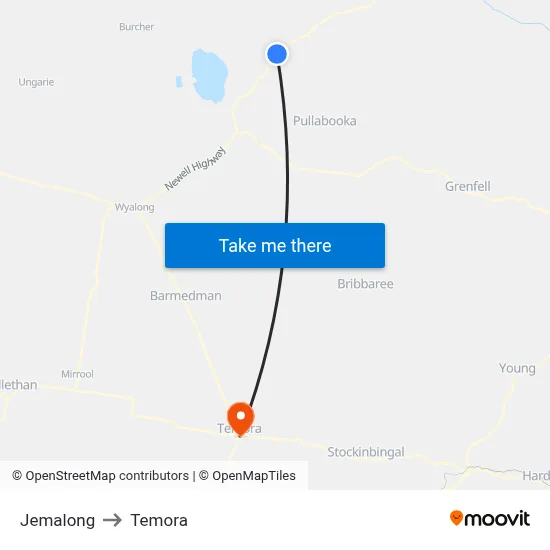 Jemalong to Temora map
