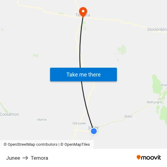 Junee to Temora map