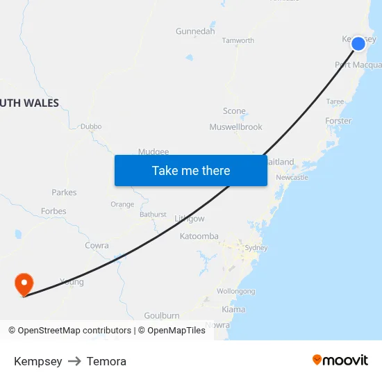 Kempsey to Temora map