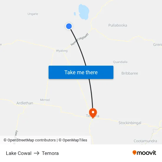 Lake Cowal to Temora map