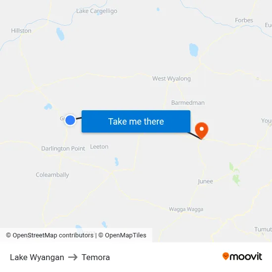 Lake Wyangan to Temora map