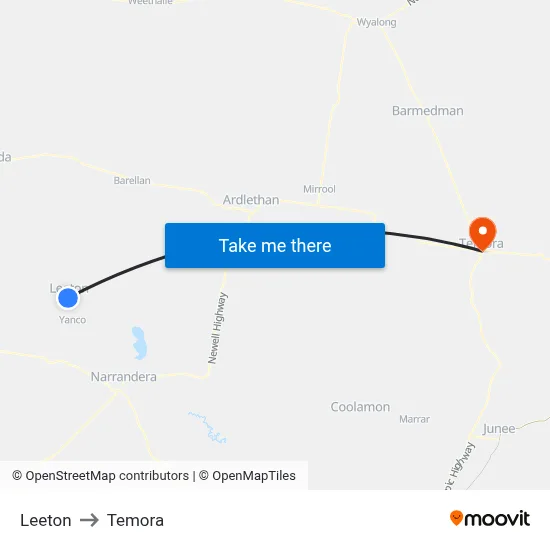 Leeton to Temora map