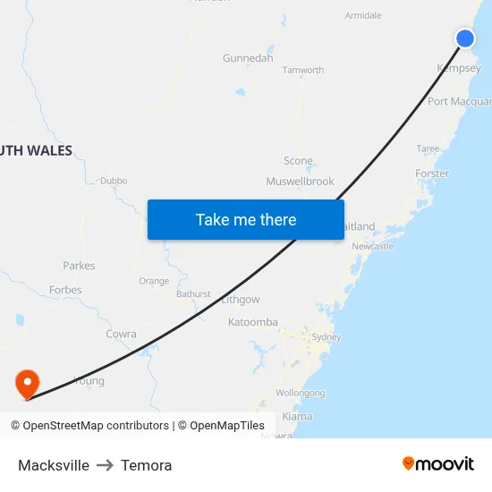 Macksville to Temora map