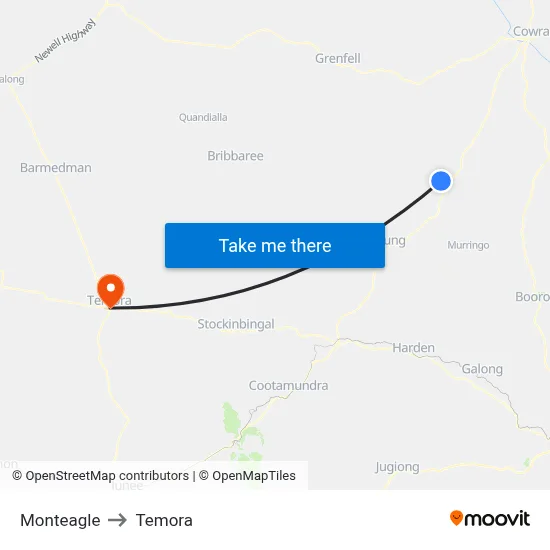 Monteagle to Temora map