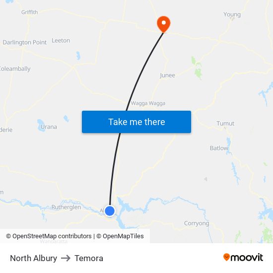North Albury to Temora map