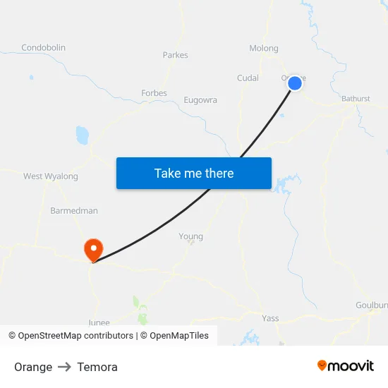 Orange to Temora map