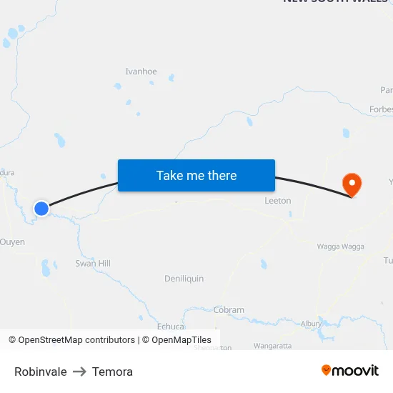 Robinvale to Temora map