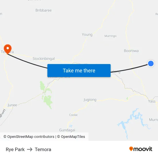 Rye Park to Temora map