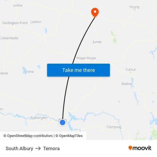 South Albury to Temora map