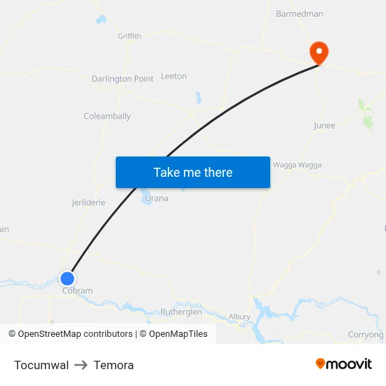 Tocumwal to Temora map