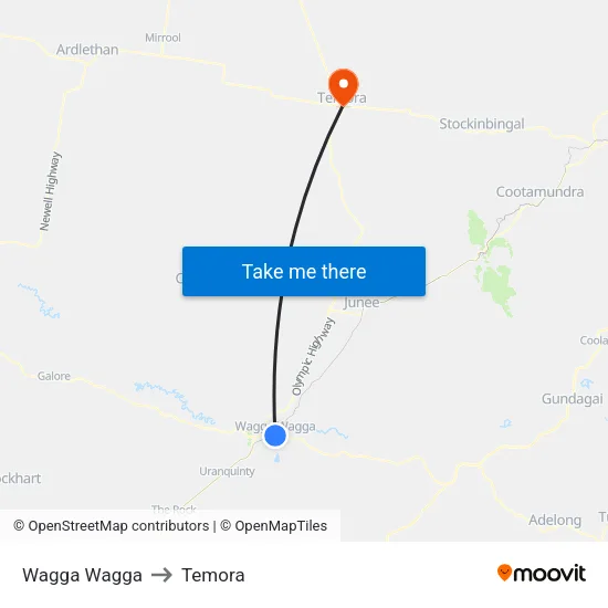 Wagga Wagga to Temora map