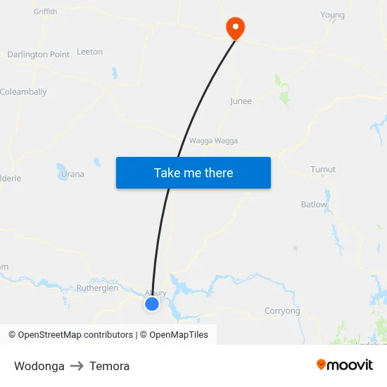 Wodonga to Temora map