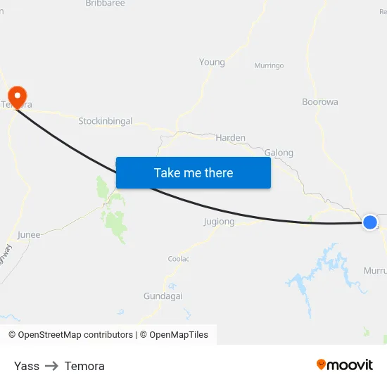 Yass to Temora map