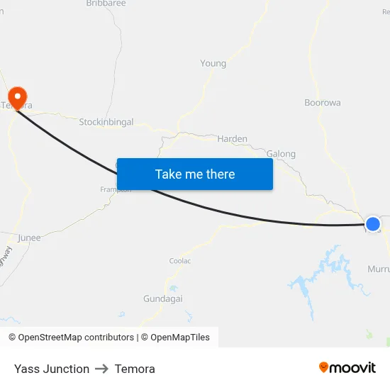 Yass Junction to Temora map