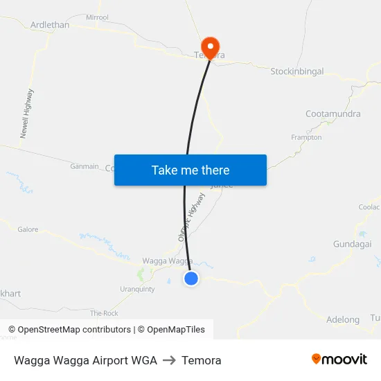 Wagga Wagga Airport WGA to Temora map