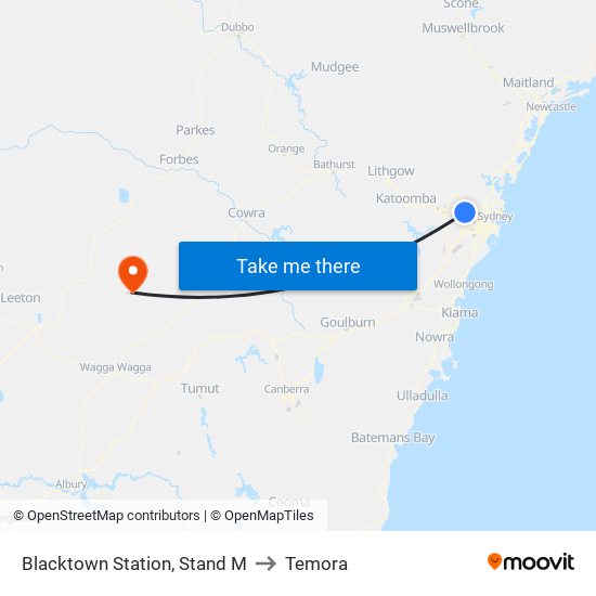 Blacktown Station, Stand M to Temora map